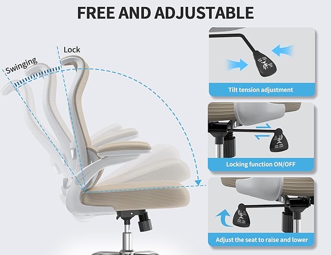 TRALT Ergonomic Office Chair - Desk Chair with Wave High Back Adjustable Lumbar Support Computer Chair - Gaming Chairs Mesh Backrest and PU Leather Seat for Home Reading Chairs to Adults(Beige)