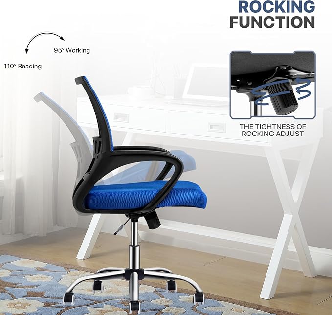 MoNiBloom Mesh Office Chair, Mid Back Computer Chair with Ergonomic Design Rolling Swivel Chair with Lumbar Support, 250 lbs Capacity, Sapphire