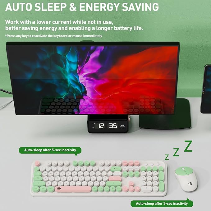 Wireless Keyboard and Mouse Combo with Switch Button- 2.4GHz Cordless Typewriter Keyboard | Auto-Sleep | USB Receiver for Windows PC/Laptop - White Colorful