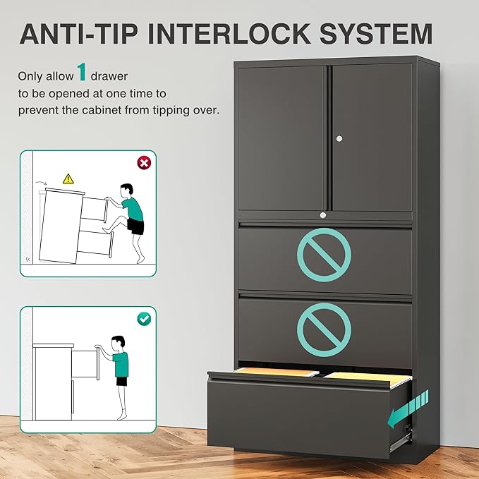 SISESOL 3 Drawer Lateral File Cabinet with Lock and Shelf,White Filing Storage Cabinet with Doors,Locking Metal Storage Cabinets with Drawers for Home,Office,Garage,School,Fit A4/Letter/Legal File