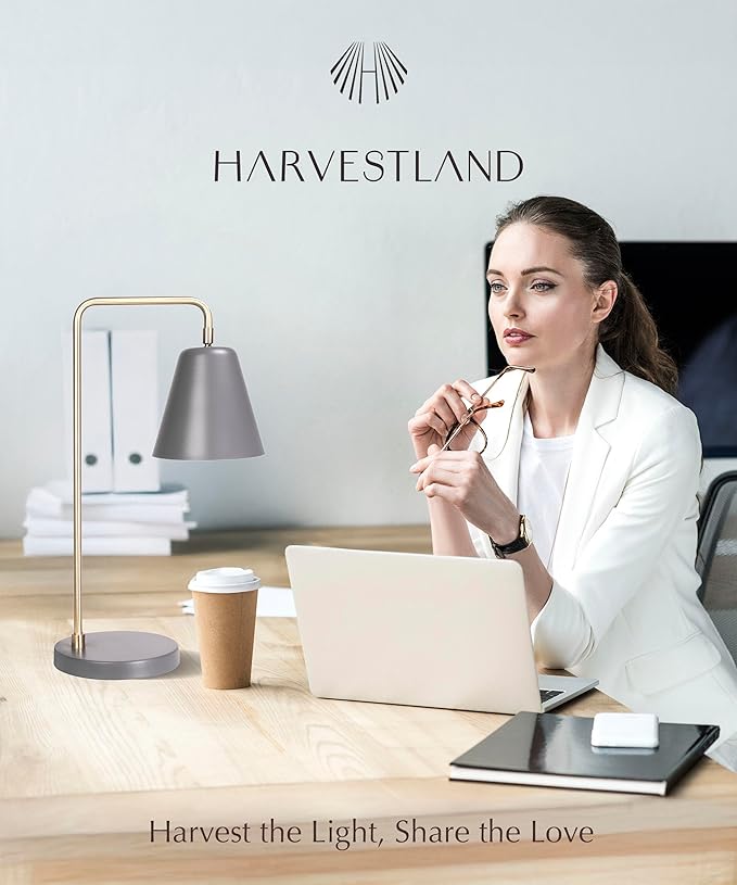 HarvestLand Steady Brass Desk Lamp – Adjustable Industrial Table Lamp with Solid Base, Lamp for nightstand, Desk Lamp Home Office and Bedside Table Lamp
