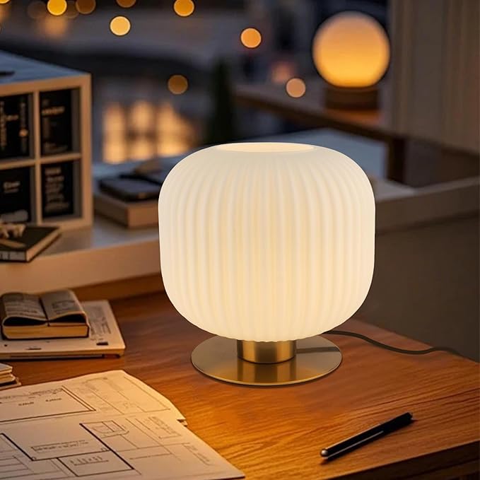 Milk Glass Table Lamp White Globe Table Lamp Mid Century Modern Lamp Gold Desk Lamp Vintage Bedside Lamp Small Nightstand Lamp Side Table Lamps for Bedroom Living Room Study End Table