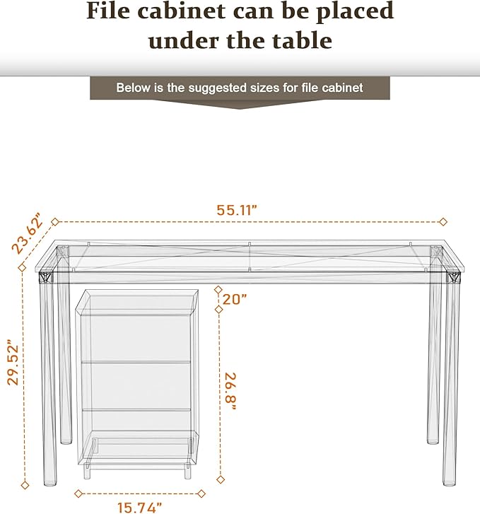 Teraves Computer Desk/Dining Table Office Desk Sturdy Writing Workstation for Home Office (55.11“, Black Oak)