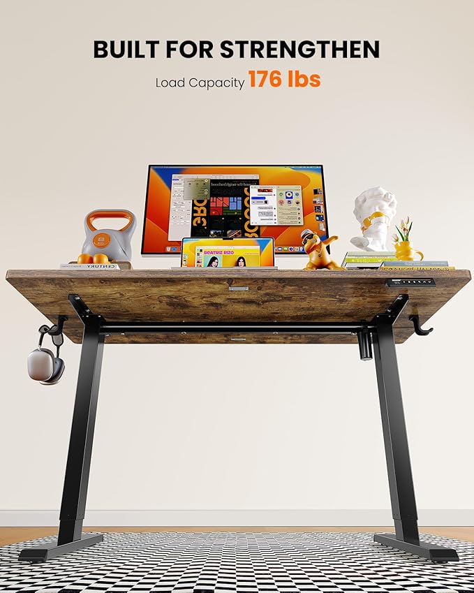 ErGear Electric Standing Desk, 55 x 27.5 inches, Height Adjustable Computer Desk with Memory Smart Panel, Vintage Brown