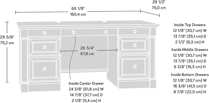 Sauder Palladia Office Desk with Drawers, Executive Desk with File Cabinet Storage, Cable Management, Keyboard Tray, in Split Oak Finish