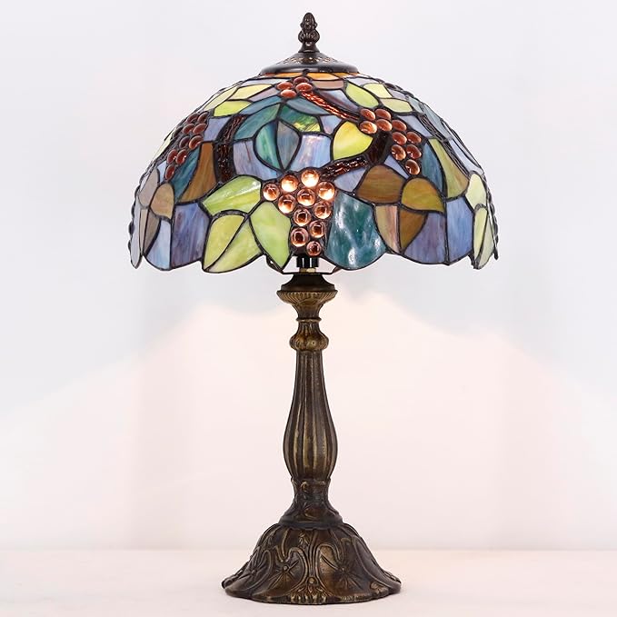 Tiffany Lamp Touch Control Table Lamp Purple Stained Glass Desk Lamp 12X12X19 Inches Grape Style Reading Light