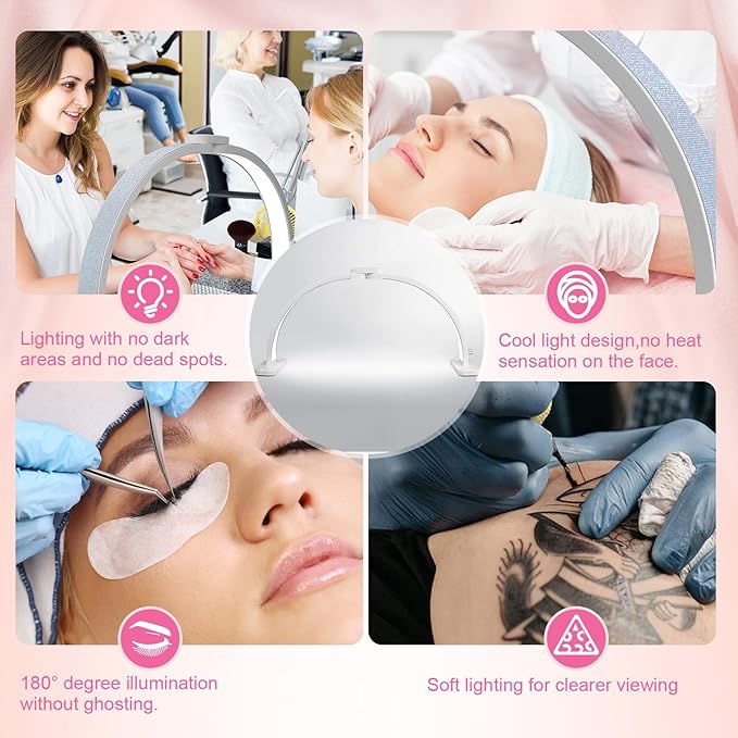 Half Moon Light for Nail Desk 31inch Half Moon Lamp Portable Ring Light for Eyelash Extensions,Suitable for Nail Beauty Crafts Sculpture Brightness Adjustable