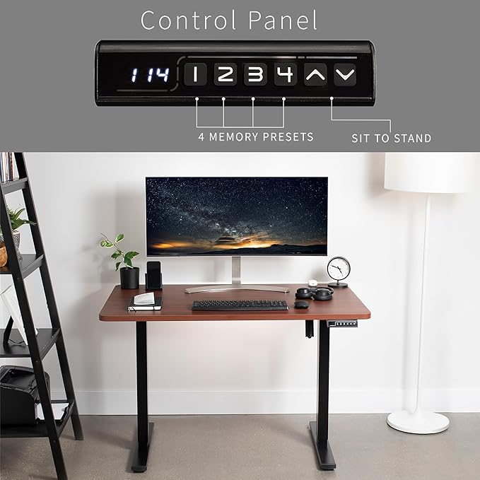 VIVO Electric 48 x 30 in Standing Desk, Memory Height Adjustment, 1B Series, One-Piece Dark Walnut Top, Black Frame, DESK-KIT-1B5D