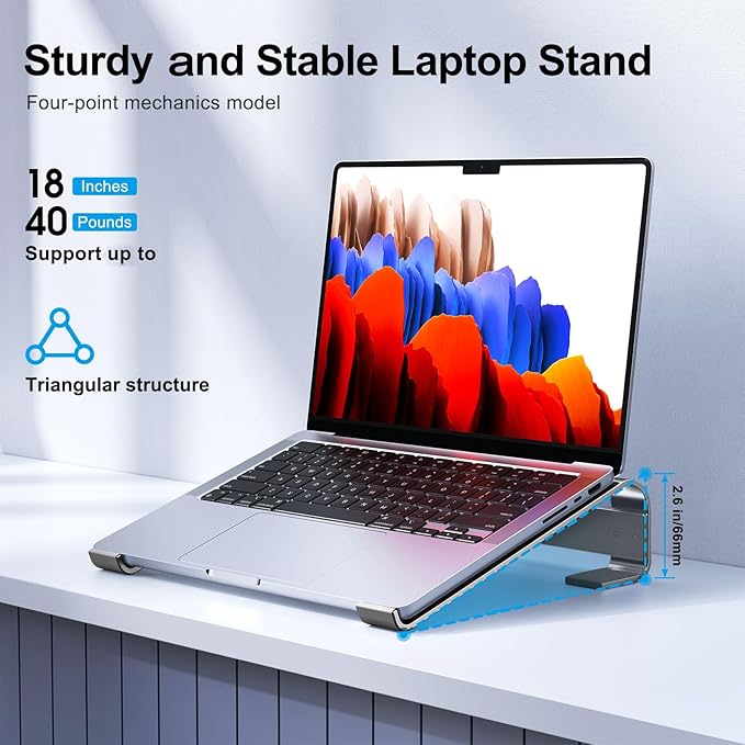 Laptop Riser for Desk - Aluminum Ergonomic Computer Stand for Laptop Cooling - Compatible with MacBook Pro/Air, Dell, HP, Lenovo, 10-17.3'', Black