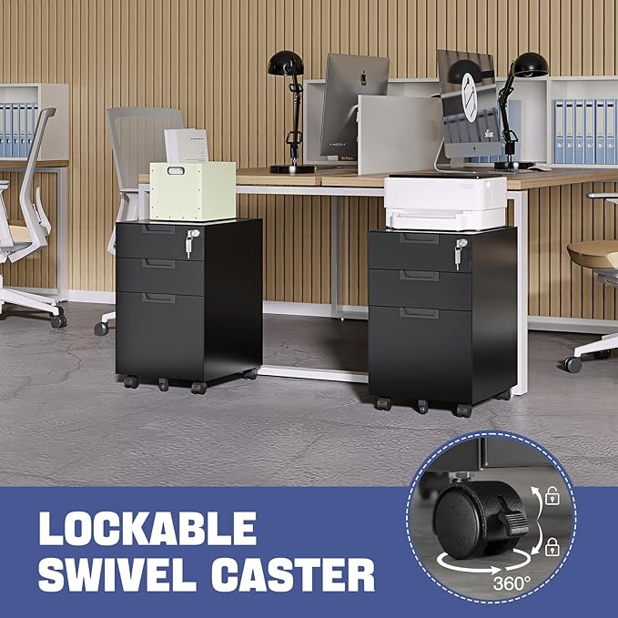Rolling File Cabinet with Lock, 3 Drawer Metal Mobile Filing Cabinet for Legal/Letter Size,Fully Assembled Except Casters