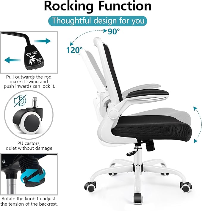 FelixKing Office Chair, Ergonomic Desk Chair Breathable Mesh Chairs Adjustable High Back Lumbar Support Flip-up Armrests, Executive Rolling Swivel Comfy Computer Chairs Home Office White