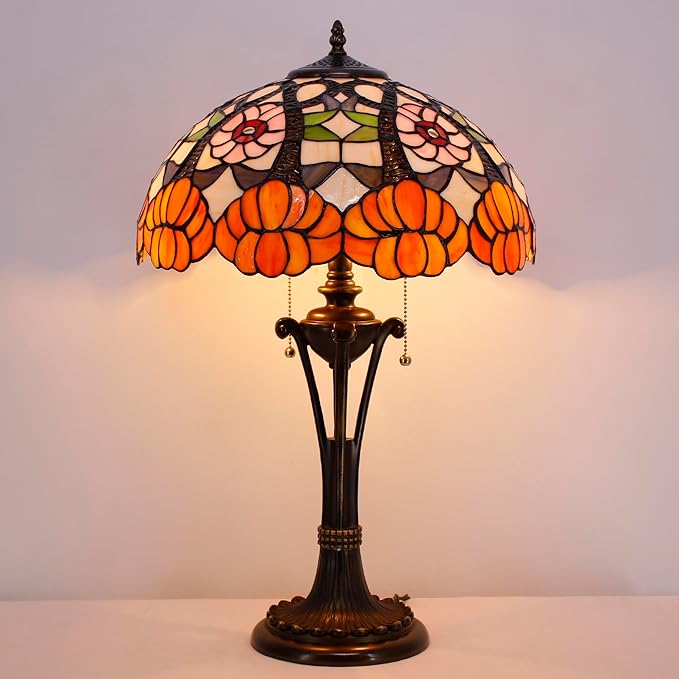 Tiffany Table Lamp Orange Flower Stained Glass Desk Lamp 16X16X24 Inches Reading Light