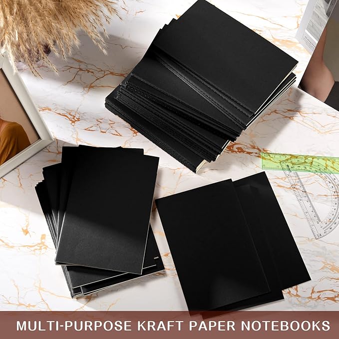 Sepamoon 200 Pack Kraft Notebook Journals 5.5 Inch x 8.3 Inch A5 Journal Softcover Notebooks Bulk for Kids Student Writing Sketch Travel Journal Office Notepad with 60 Pages 30 Sheets(Black)