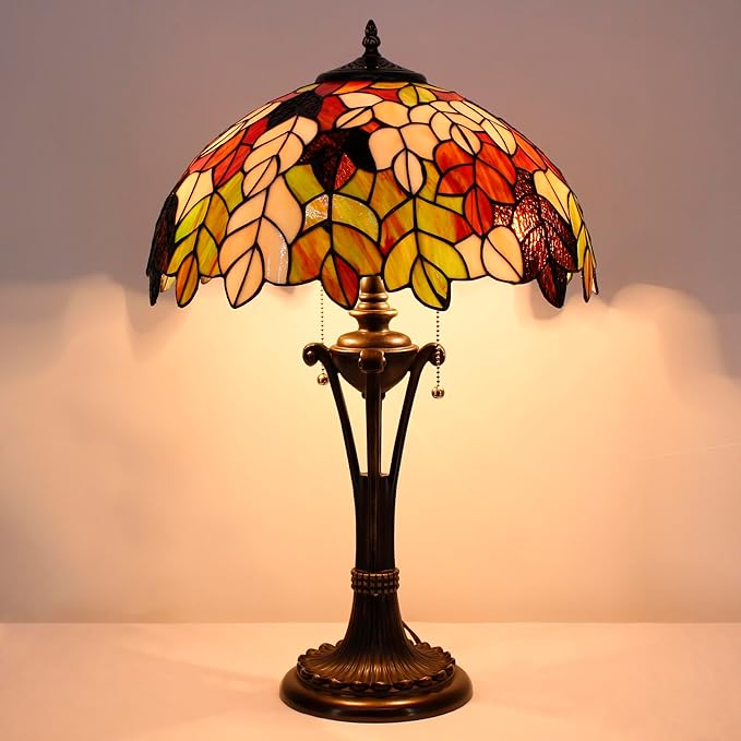 Tiffany Table Lamp Maple Leaf Stained Glass Desk Lamp 16X16X24 Inches Reading Light
