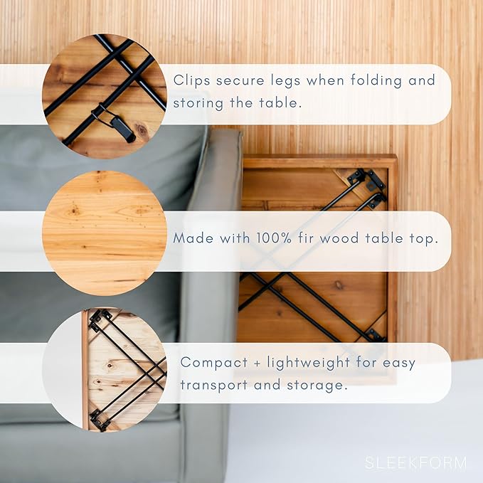 Sleekform Wood Folding Table - Portable Folding Desk - No Assembly Easy Fold Desks for Small Spaces - Space Saving Collapsible Computer Tables for Work, Writing, Crafts
