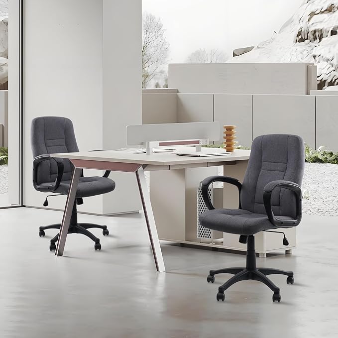 CLATINA Grey Cloth Breathable Fabric Office Desk Chair, Adjustable Height Mid Back Support Swivel Chairs Ergonomic with Arms and Wheels Comfortable Upholstered,300 LBS,Set of 2