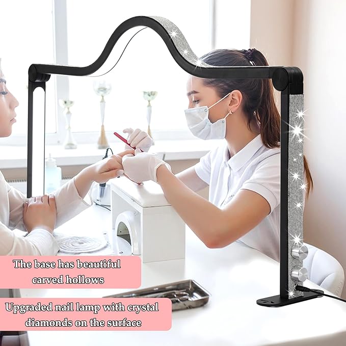 Upgraded Half Moon Light for Desk, Foldable Nail Tech Lamp, Brightness Adjustable LED Nail Light, Lash Lamp for Beauty/Eyelashes/Tattoos/Crafts, White