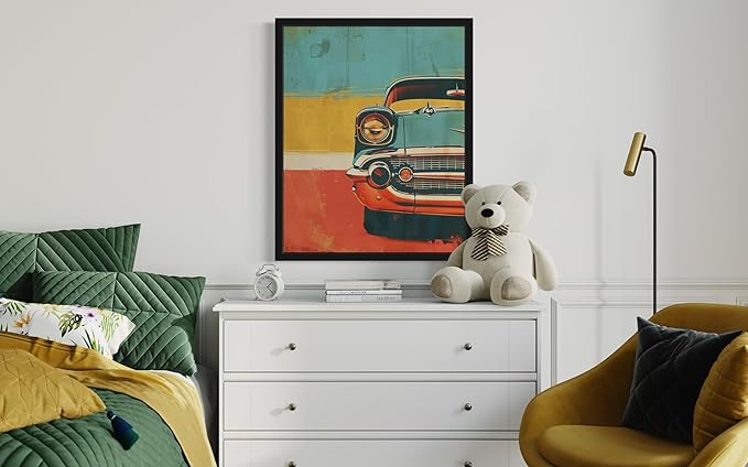 Vintage Car Pop Art Poster Print, Vintage Retro Wall Art Decor Paintings Classic Artwork for Bedroom Living Room Decorations. 43 (Vintage Car, 8 x 10 inches, Black Frame)