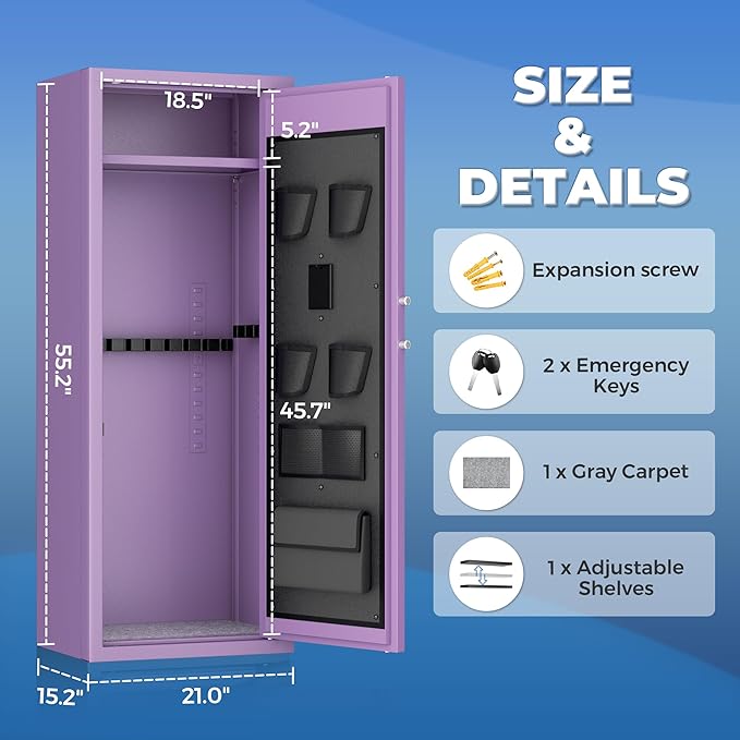 Greenvelly 12-14 Gun Safe for Rifles and Pistols,Gun Cabinet with Password Lock for Home,Office,Bedroom(Purple,Assembly Required)