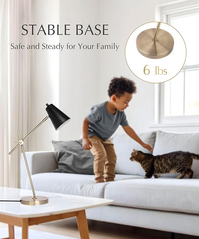HarvestLand HaloBar Reading Lamps – Adjustable Black Table Lamps, Industrial Table lamp with Solid Base for Home Office, Study and Reading, Desk Lamps for Home Office