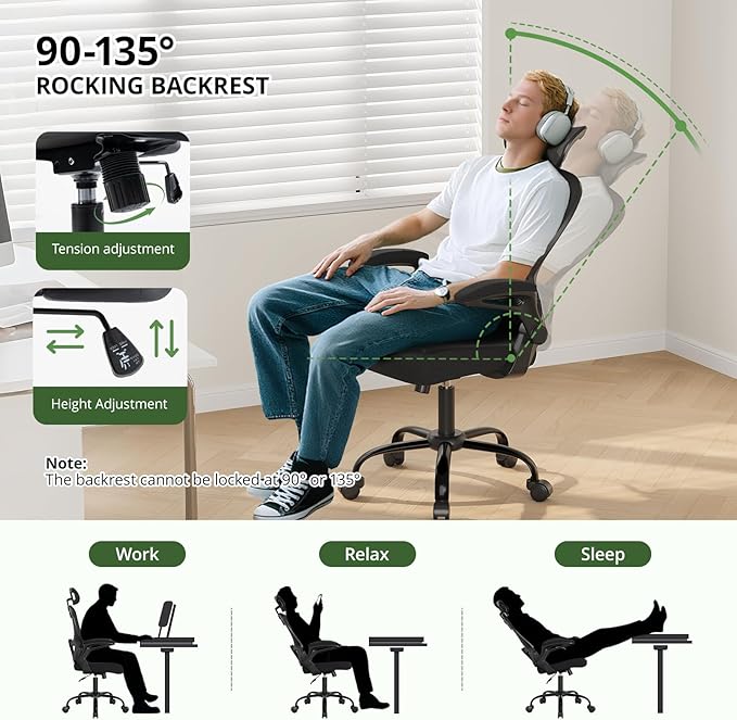 Office Chair Ergonomic Desk Chair, 330LBS Capacity, High Back Computer Chair with Lumbar Support, Flip-up Armrests Swivel Task Chairs for Long Hours Work