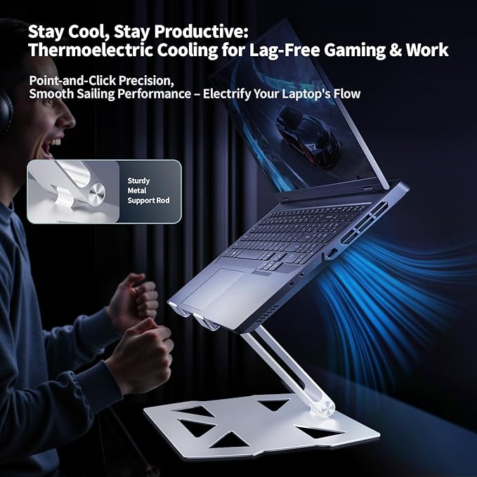 Peltier Laptop Cooler Stand - Thermoelectric Cooling Pad for 12-19" Laptops, Detachable Design with Height/Angle Adjustment, Ultra-Quiet Cooling for Gaming&Office