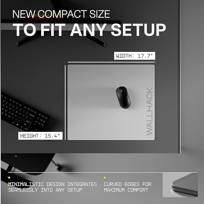 Wallhack SP-004A Glass Gaming Mouse Pad – 4th Gen Micro-Etched Surface, Medium Mousepad for Esports, Ultra-Fast Glide with Stopping Power, Tempered Glass, Durable & Portable, 15.4"x17.7" | White