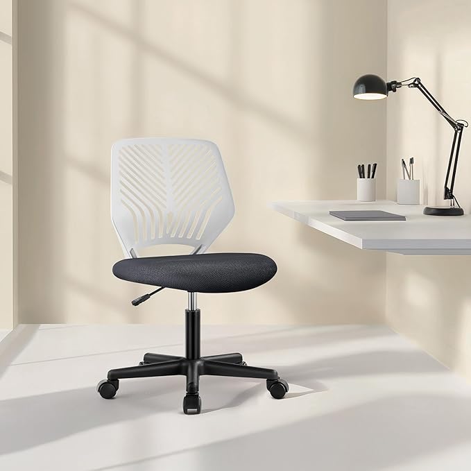 Yaheetech Students Cute Desk Chair Low-Back Armless Study Chair w/Lumbar Support Adjustable Swivel Chair in Home Bedroom School, Dark Gray