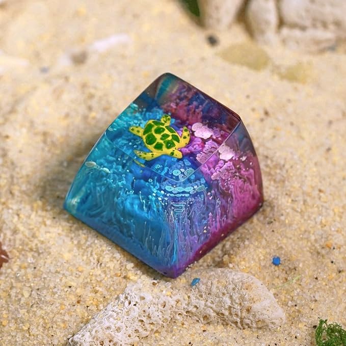 Sea Turtle Artisan Keycap Deep Blue Purple Ocean R1 SA Profile Custom Sea Creatures Keycaps 1U ESC Handmade Gaming Resin Key Cap Cherry MX Switch Compatible Mechanical Keyboard Turtle Lover Gift