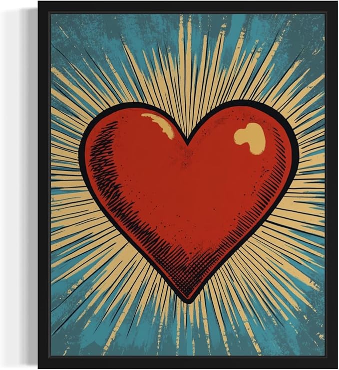 Heart Pop Art Poster Print, Vintage Retro Wall Art Decor Paintings Classic Artwork for Bedroom Living Room Decorations. 43 (Heart, 16 x 20 inches, Unframed)