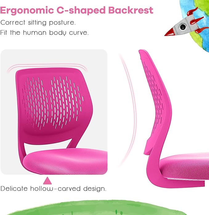 POWERSTONE Small Desk Chair with Wheels Home Office Chair Mid Back Armless Computer Task Chair Adjustable Swivel Rolling Chair for Small Space Pink