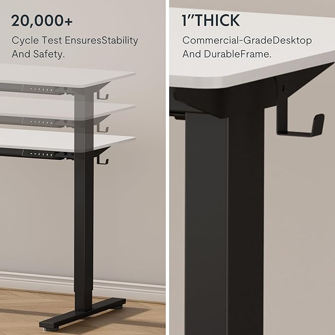 FLEXISPOT EN1 Whole-Piece Standing Desk 48 x 24 Inches Height Adjustable Electric Desk Sit Stand Desk Home Office Desks (Black Frame + White Table Top, 2 Packages)