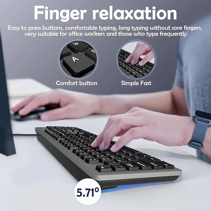 Wired Computer Keyboard Character anti fading,Corded Low-Profile, 12 Multimedia Hotkeys,1.6m Cable USB Interface Plug and Play Suitable for Computers, Laptop and PC,Full-Size,Number Pad, Office