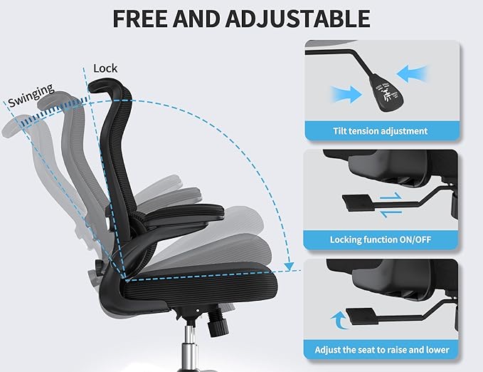 TRALT Ergonomic Office Chair - Desk Chair with Wave High Back Adjustable Lumbar Support Computer Chair - Gaming Chairs Mesh Backrest and PU Leather Seat for Home Reading Chairs to Adults(Black)