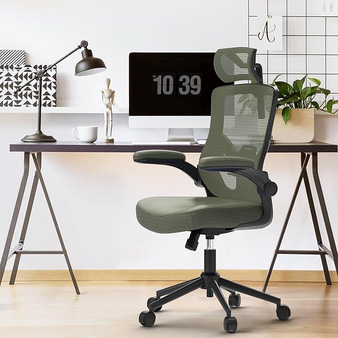 Home Office Chair, Ergonomic Comfy Desk Chair, High Back Computer Chair- Adjustable Headrest with Flip-Up Arms, Lumbar Support, Swivel Executive Task Chair (Hunter Green, Modern)