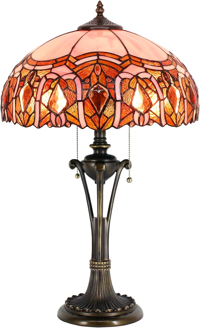 Tiffany Table Lamp Pink Jewelry Stained Glass Desk Lamp 16X16X24 Inches Reading Light