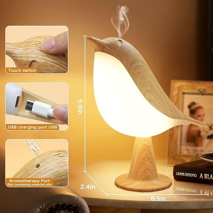 VViN 2 in 1 Small Desk Lamp, Bird Cordless Table Lamp with 3 Color Temperature Dimmer and Touch Sensor - Rechargeable Battery Night Light for Kids, Bedroom, Bedside, and Outdoor Use