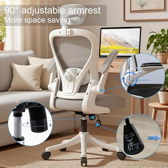 Comeon Office Chair, Branch Ergonomic Chair with Flip-up Armrests and Lumbar Support, Black Mesh Desk Chairs with 3D Armrests and Headrest Computer Chairs Comfy in Office Home (Black)
