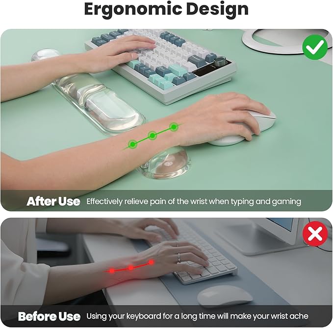 TECKNET Clear Gel Wrist Rest for Computer Keyboard, Ergonomic Gel Keyboard Wrist Rest Set for Typing Pain Relief, Comfortable Silicone Wrist Support Pad for Office/Computer/Laptop/Gaming, Transparent