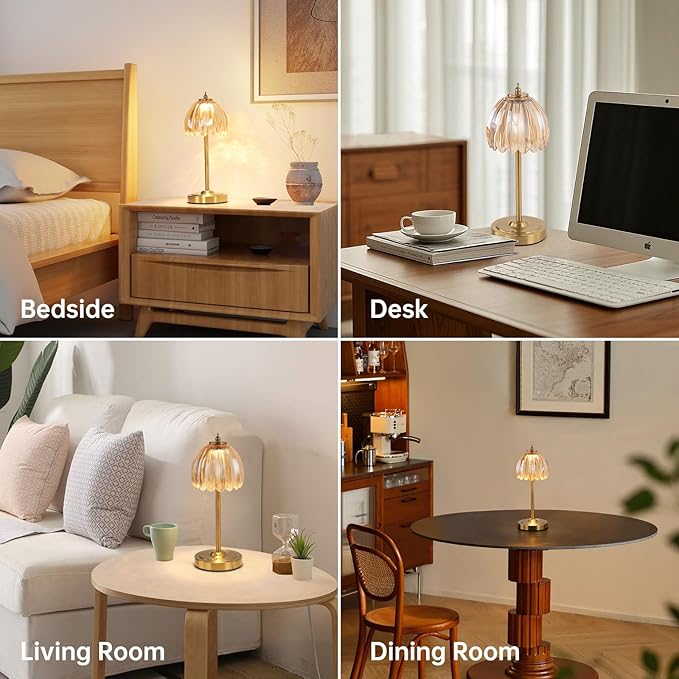 Set of 2 Cordless Table Lamp with 5000mAh Battery & Touch Control - 3 Adjustable Color Temperatures, Dimmable RechargeableTable Lamps for Bedroom, Office Desk, Nightstand (Amber Tulip)