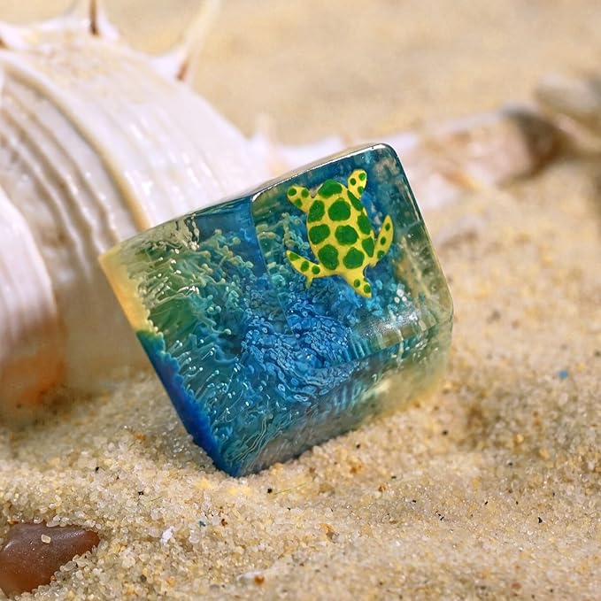 Sea Turtle Artisan Keycap Light Yellow and Blue Ocean R1 SA Profile Custom Sea Creatures Keycaps 1U ESC Handmade Gaming Resin Key Cap Cherry MX Switch Compatible Mechanical Keyboard Turtle Lover Gift