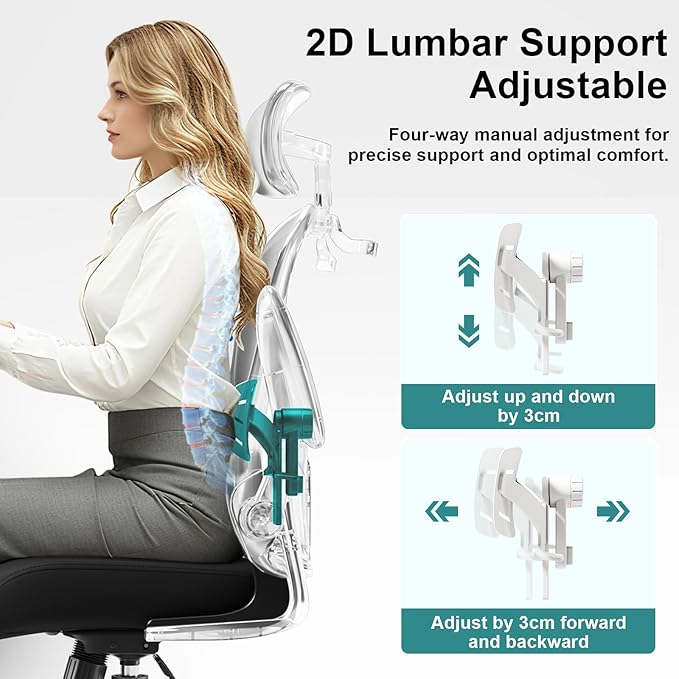 TLLMOON-6066 Panda All-Around Micro-Adjustable Comfort Chair. Full Experience Ergonomic Learning Chair. Headrest, Backrest, Lumbar Support, Armrests, and Gas Bar. (White-Black)