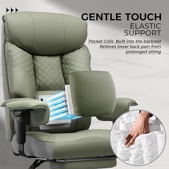 GTRACING Big and Tall Office Chair 400LBS Wide Ergonomic Gaming Chair with Deluxe Embossing Designed Leather with Foot Rest,150°Reclining Adjustable Soft Armrests Pocket Spring Back Support and Pillow
