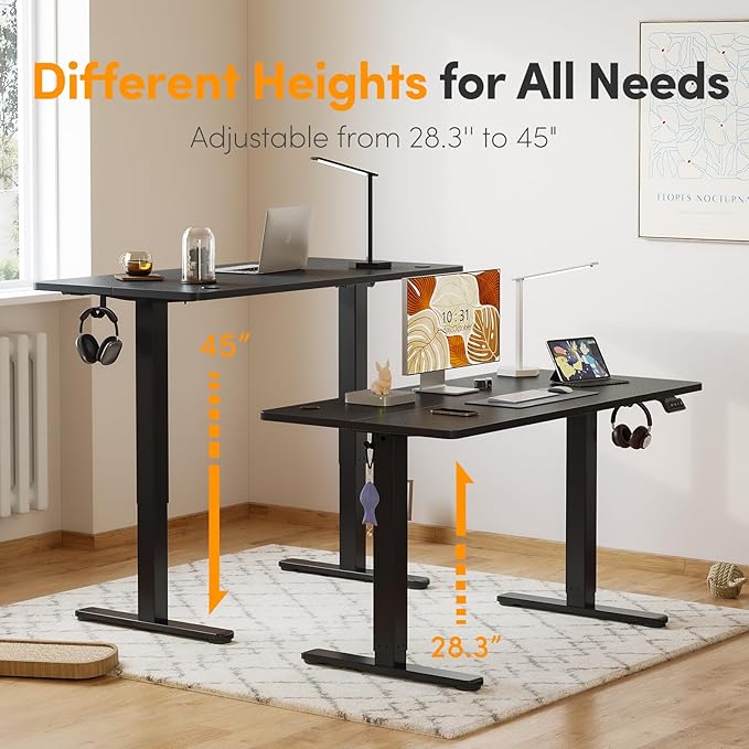 Cubiker Electric Standing Desk, 48 x 24 Stand up Desk Height Adjustable, Home Office Desk with Splice Board, Black