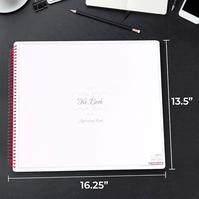 Portage Business Appointment Book and Daily Planner – Undated Appointment Book, Hourly Planner in 15 Minute Intervals, Durable With Extra Thick Cover, Spiral Bound With Rounded Pages – 41 x 35