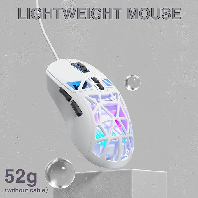 SOLAKAKA SM901 Gaming Mouse,13800DPI RGB Mouse with Programmable Buttons,53g Lightweight Wired Mouses for Gamer,White