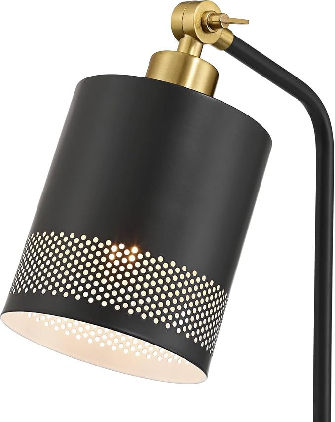 Possini Euro Design Keller 24" High Small Modern Desk Lamp USB Port AC Power Outlet Black Gold Brass Finish Metal Single Shade Home Office Living Room Charging Bedroom Bedside Nightstand House