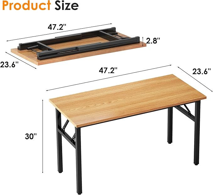 Need Home Office Desk 47 inches Folding Computer Table Workstation No Install, Teak and Black