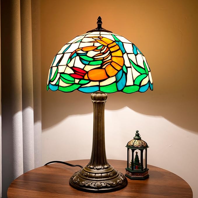 Tiffany lamp 12 inch Stained Glass lamp Orange Shrimp Warm Color Bedside lamp Suitable Bedroom Dormitory Dining Room Living Room Tiffany Style Retro Home Classical Art Decoration Handmade Craft Gift