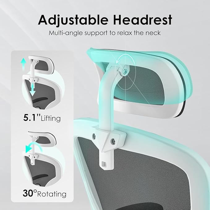 Farini Ergonomic Office Chair, Home Office Desk Chair with Headrest, High Back Computer Chair with Armrests and Adjustable Lumbar Support for Home Office Study Room, White & Black
